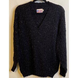 Vintage AMERICAN PRIDE Medium Vneck Black Metallic Sliver Sweater Long Sleeve